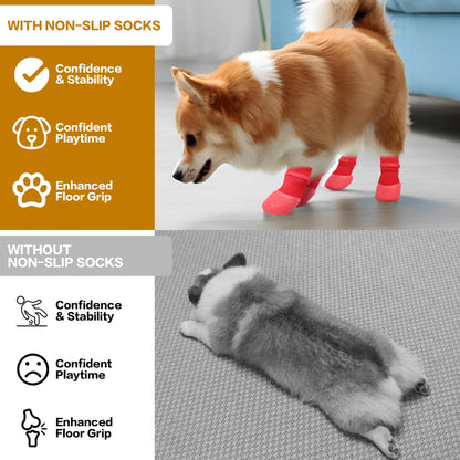 Anti Slip Dog Socks For Hardwood Floors To Prevent Licking Paws, Dog Shoes For Hot Pavement Double Sides Dog Boots & Paw Protectors Booties -4Pcs