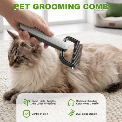 2026 New Double-Sided Dematting Comb For Dogs & Cats, Pet Grooming Tool For Long Haired Thick Double Coat Pets, Undercoat Rake Deshedding Brush For Tangles Matted Shedding Fur