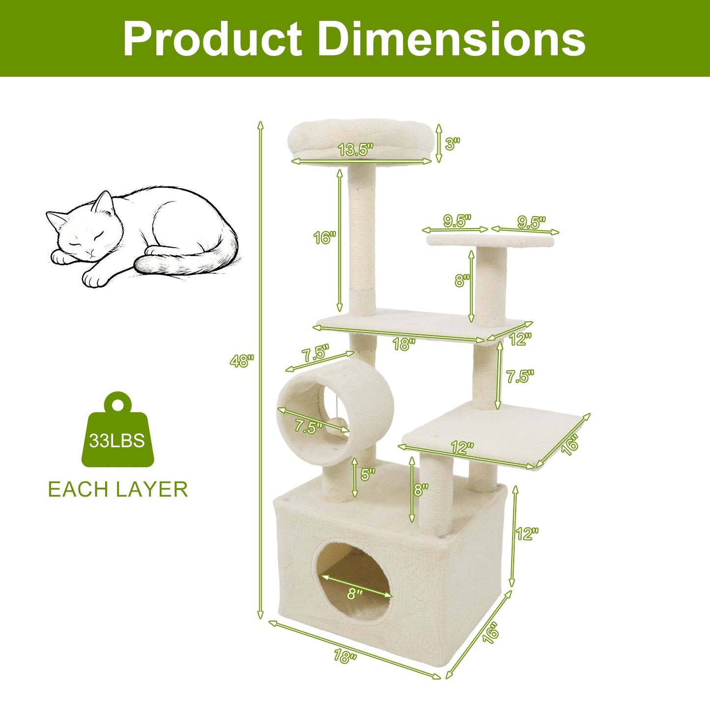 48 Inches Tall Multi-Level Cat Tree
