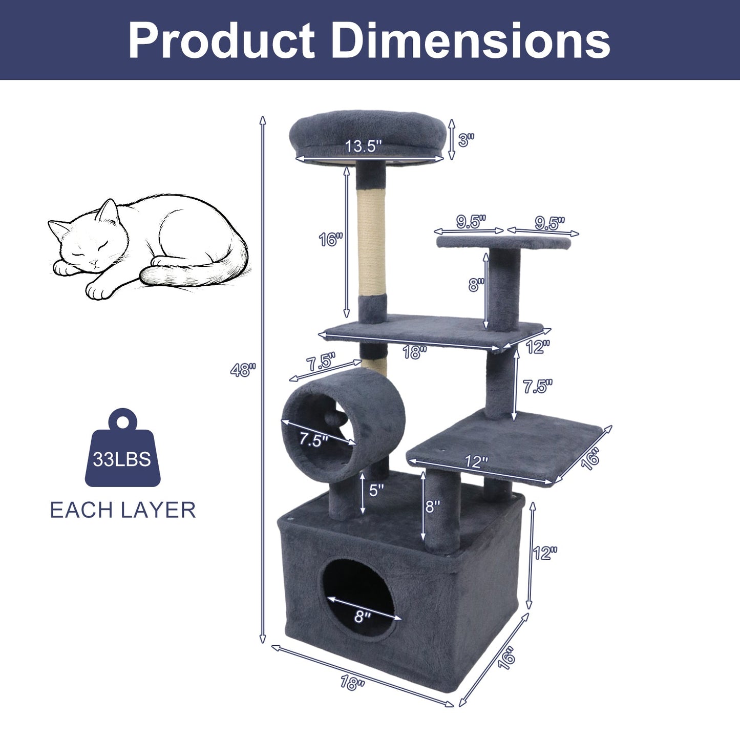 48 Inches Tall Multi-Level Cat Tree