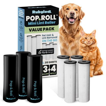 Mini Lint Roller for Pet Hair with 2 Refills