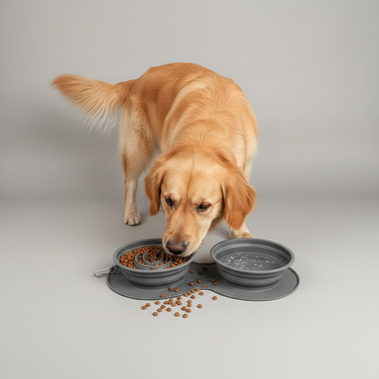 2-in-1 Collapsible Slow Feeder Travel Bowl