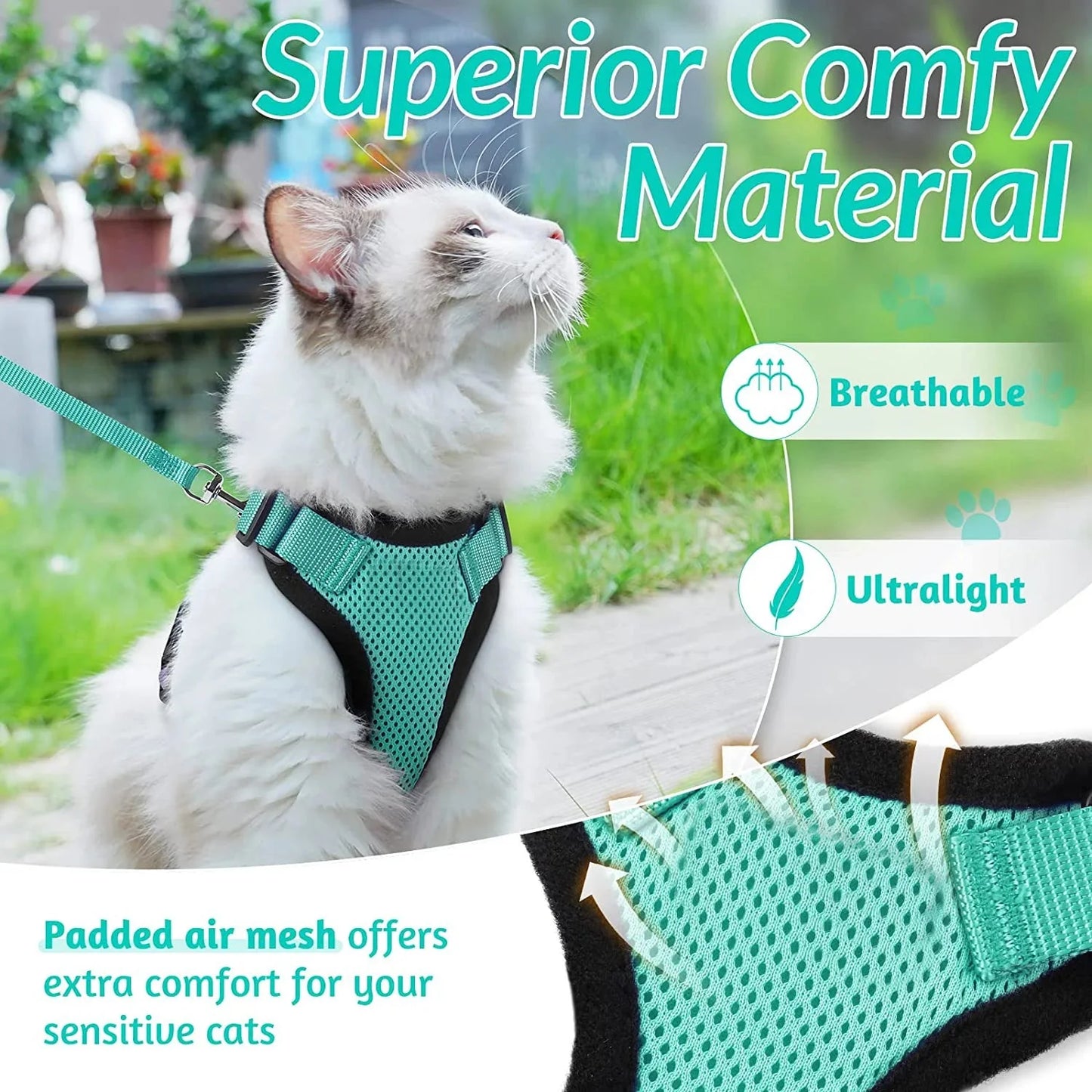 Cat Harness and Leash – Soft Adjustable Escape-Proof Vest for Walking Cats